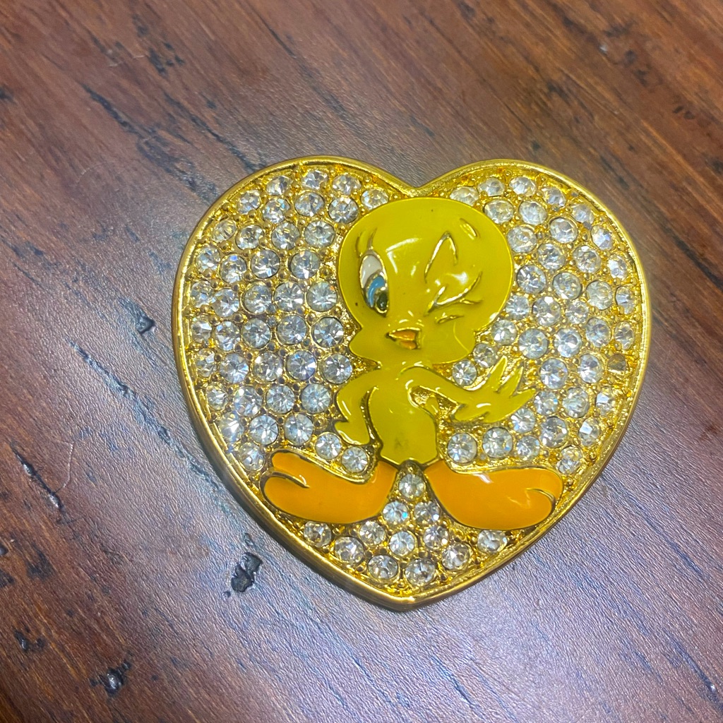 Warner Bros Tweety Bird Brooch Goldtone With Rhinestones 16$